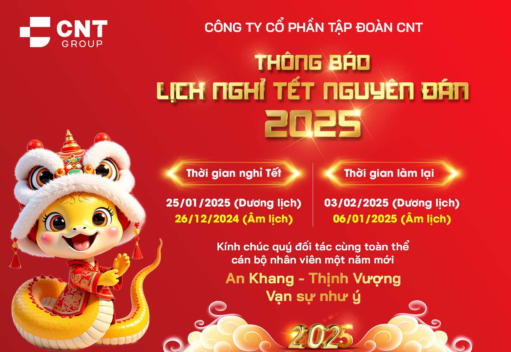 Thông Báo Lịch Nghỉ Tết Nguyên Đán 2025 – CNT Group